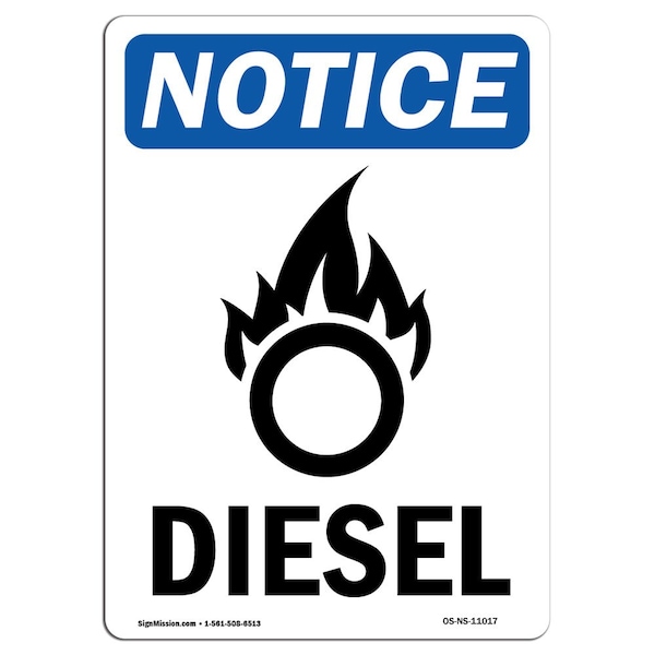 OSHA Notice Sign, 5" H, 3.5" W, Diesel Sign With Symbol, Portrait, NS-D-35-V-11017-10PK